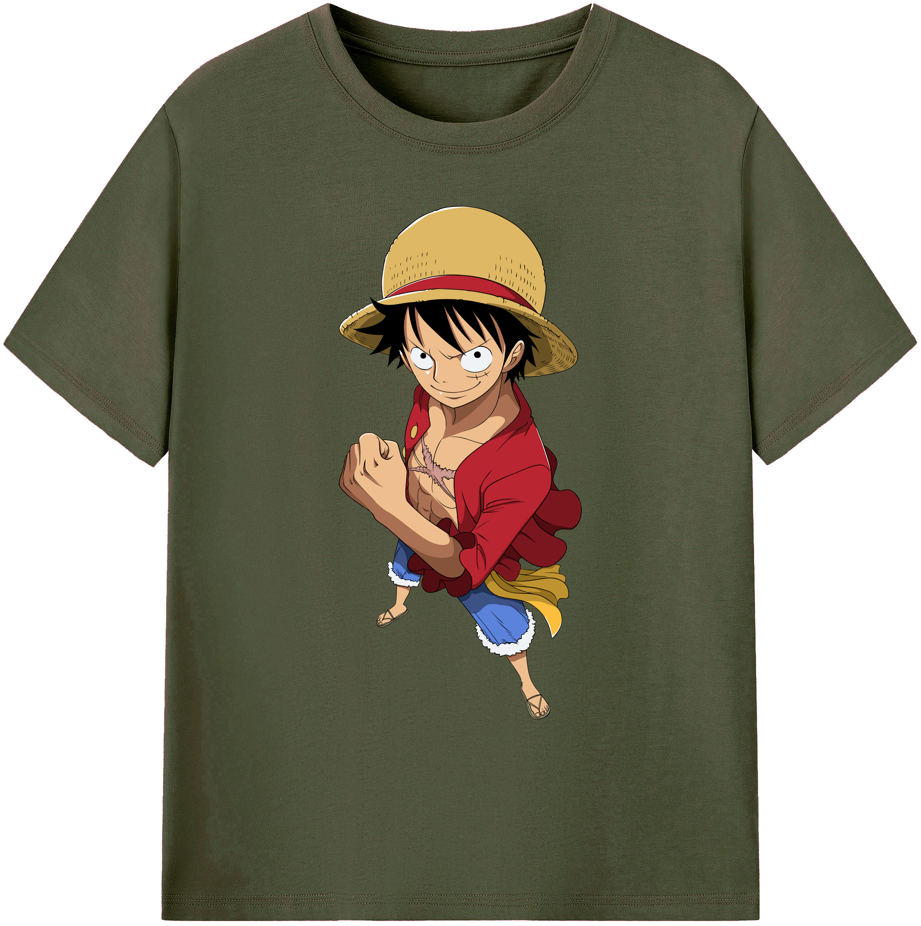 ワンピース モンキー・D・ルフィ ONE PIECE Monkey D. Luffy 綿100％ メンズ半袖Tシャツ｜肌触りやわらか＆通気性